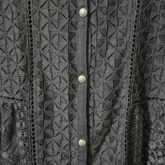 Rebecca Minkoff Lace Front Button Top, Sheer 3/4 Sleeves, Soft Knit Back, EUC! - Picture 6 of 12